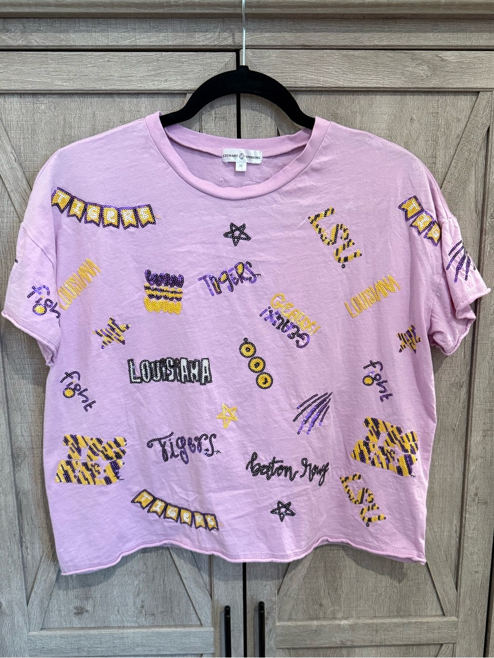 Lavender LSU Sequins Graphic Short Sleeve Tee